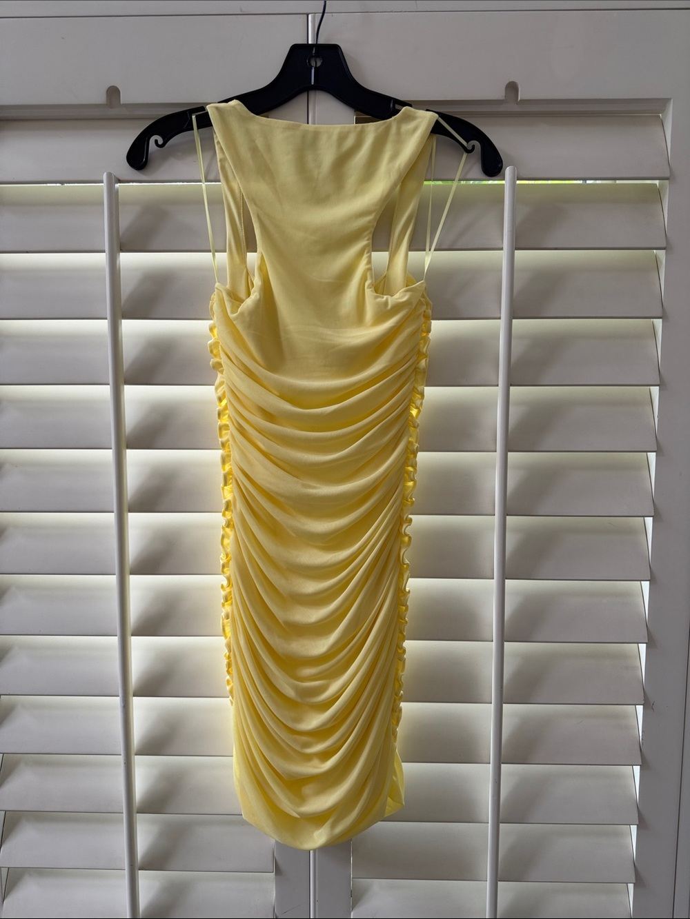 AFRM Lemon Yellow Ruched Cowl Mini Dress - Picture 4 of 4